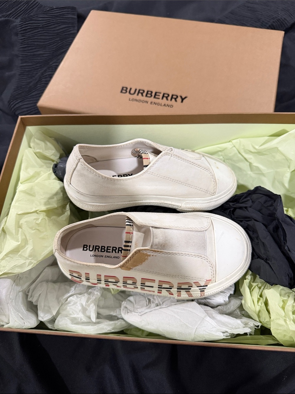 Burberry Cream Logo Slip-On Kids Sneakers